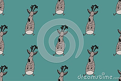 Doodle deer christmas pattern. Naive style. Stock Photo